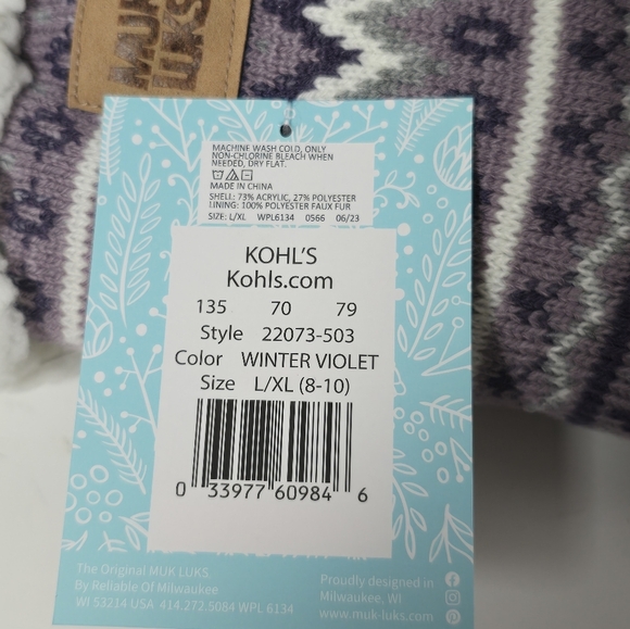 Muk Luks navy multi sherpa lined slipper socks womens L/Xl nwt - Picture 3 of 3